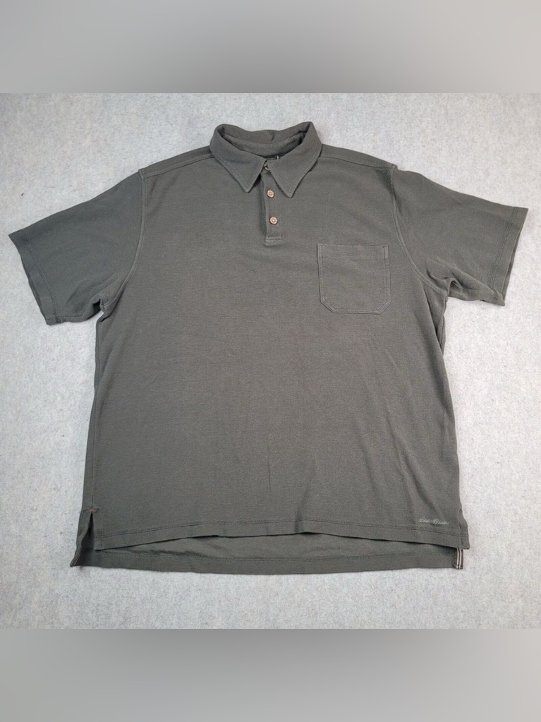 Eddie Bauer Organic Cotton Polo Shirt L Dark Forest Green Pocket Casual
